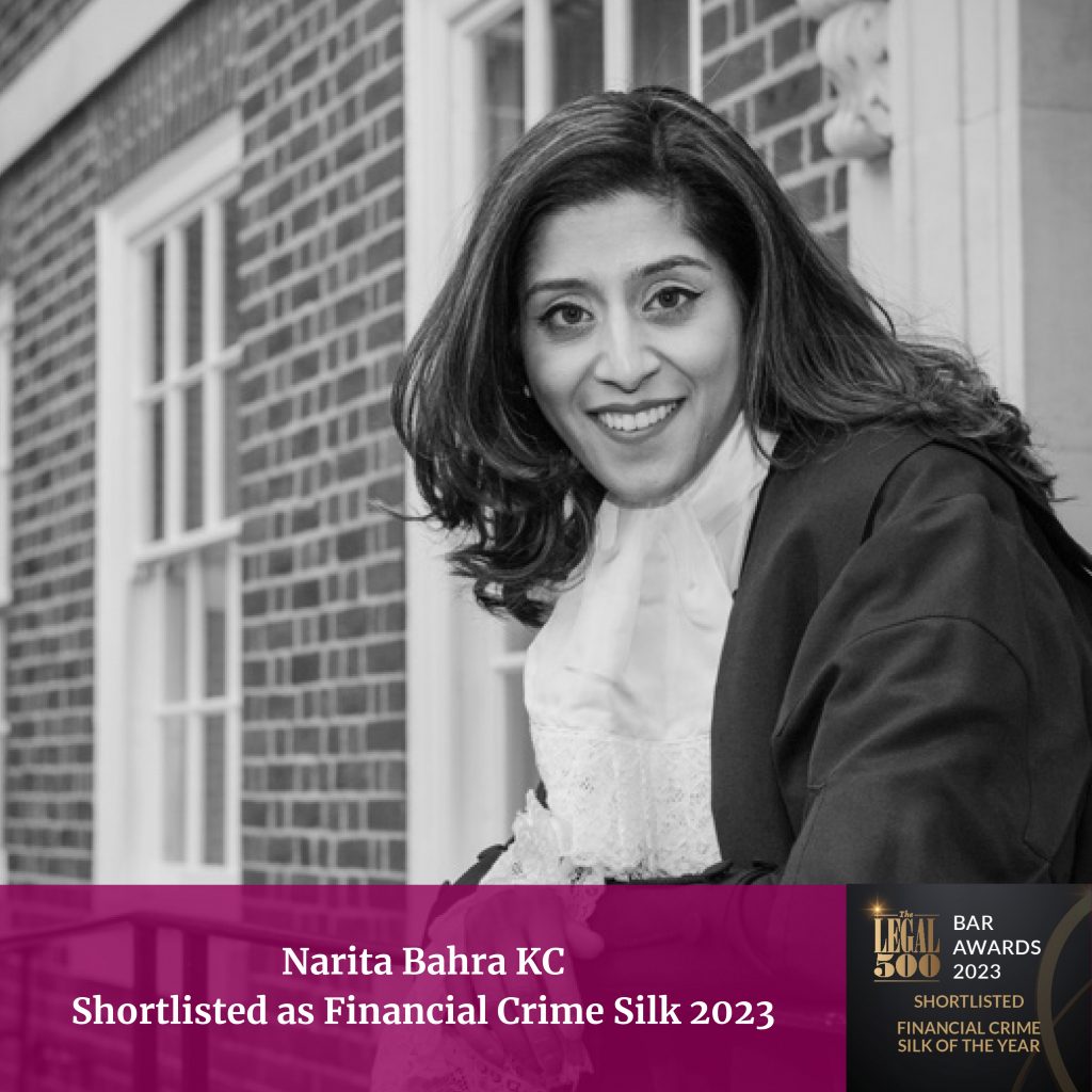 Celebrating the shortlisting of Narita Bahra KC as ‘Financial Crime Silk 2023’